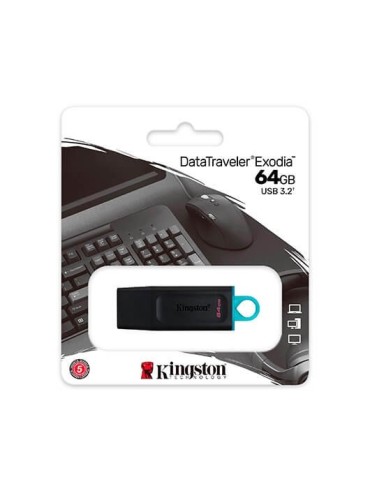 PENDRIVE 64GB USB 32 KINGSTON DT EXODIA NEGRO TURQUESA