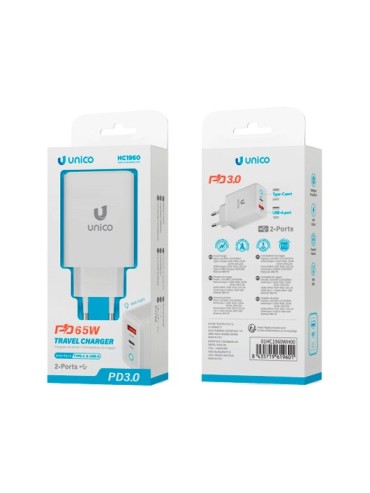 CARGADOR UNICO DUAL TIPO C Y USB A 65W