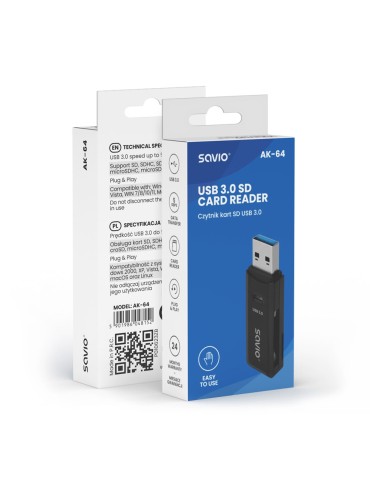 LECTOR DE TARJETAS SD USB 30 NEGRO SAVIO AK 64